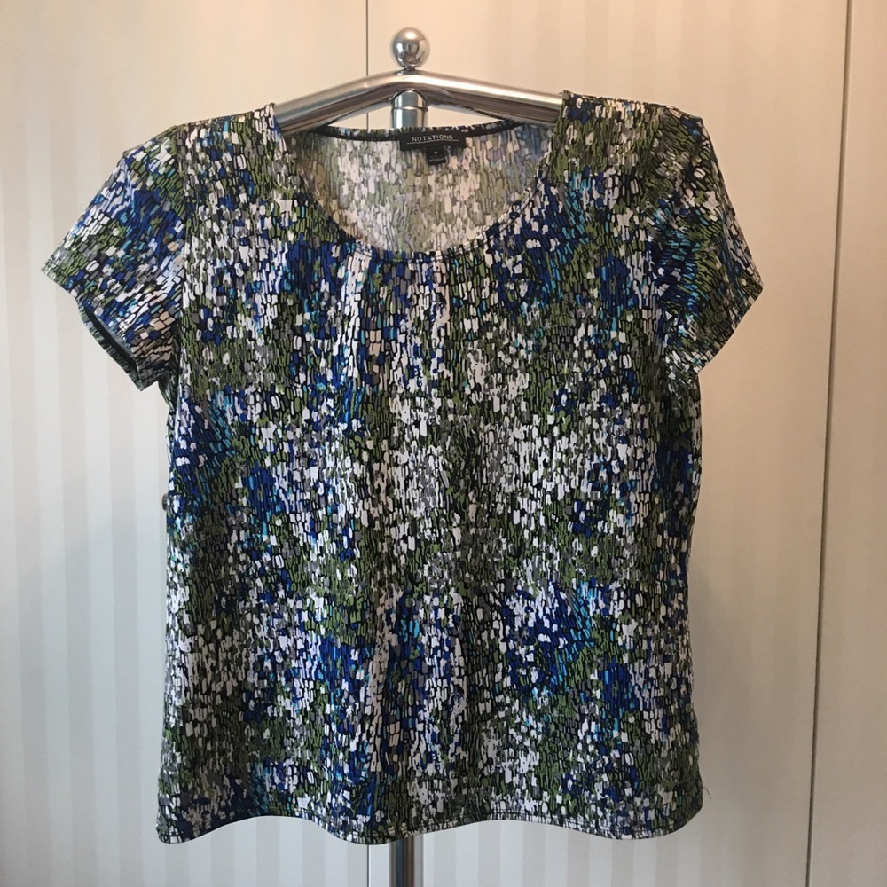 Notations short sleeved blouse green blue Size M